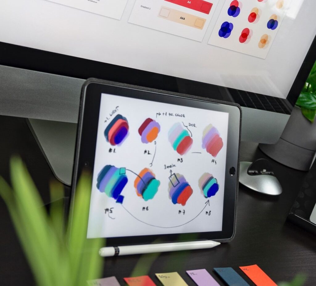 Color pallets on screens for web design