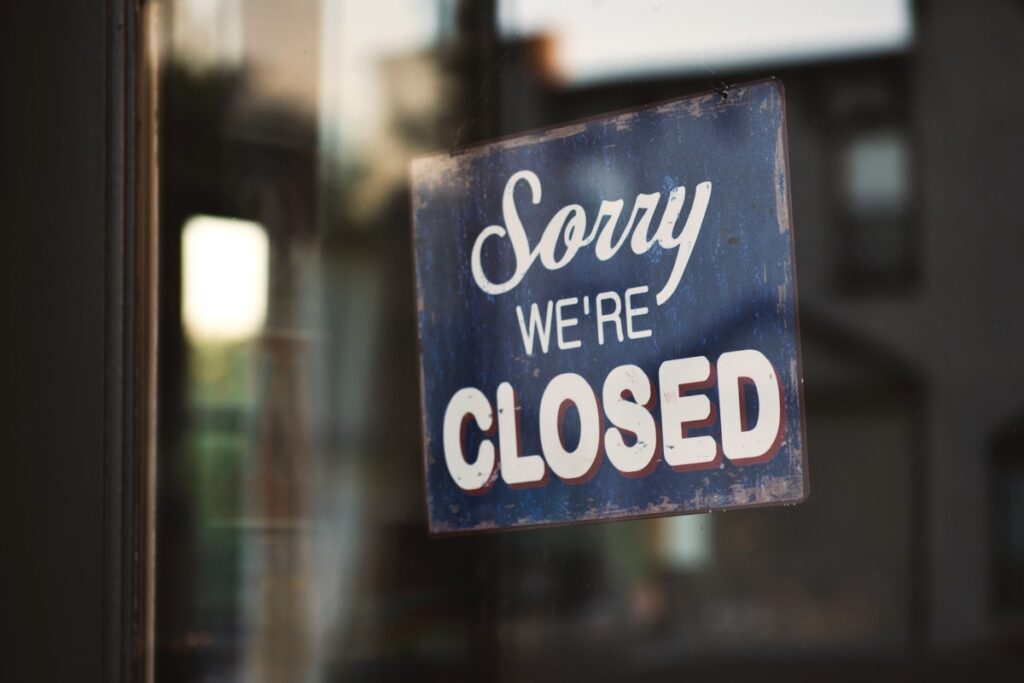 Closed for business sign