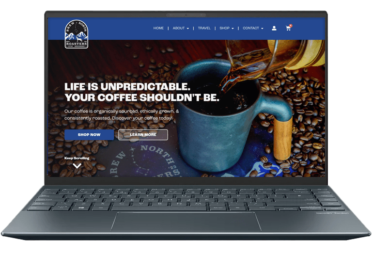 Brew North Roasters Website on Laptop